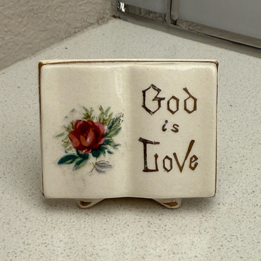 Vintage God is Love Porcelain Book MCM Mid-Century Modern Religious Open Book - Picture 2 of 10